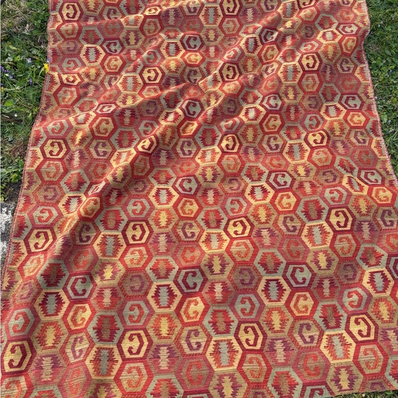 56X72 Fabric Rexburg Carmine Heavy Old World Turkish Geometric Made In USA 2 Yds - Picture 1 of 4